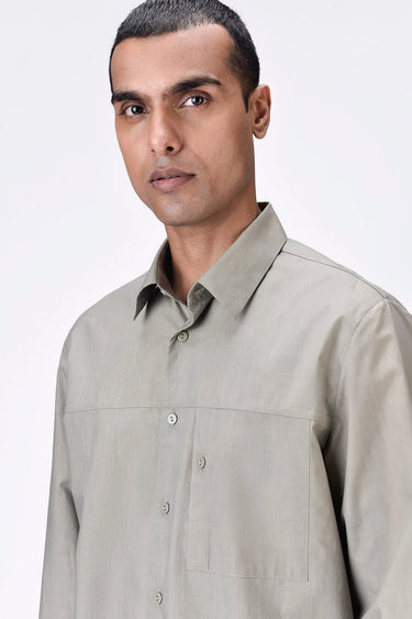 Giza Cotton Poplin Shirt with Button Pocket Details - Taupe - Genes Lecoanet Hemant