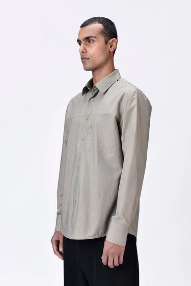 Giza Cotton Poplin Shirt with Button Pocket Details - Taupe - Genes Lecoanet Hemant