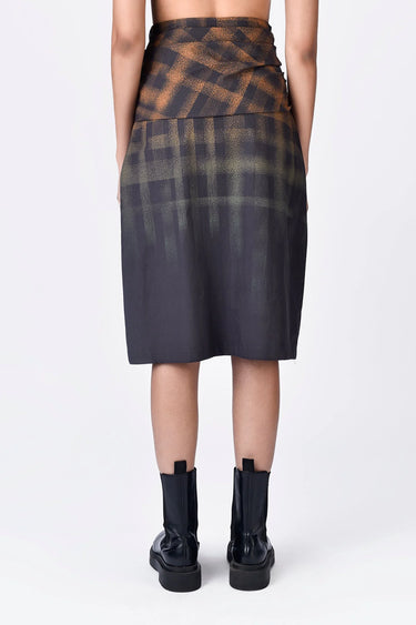Giza Cotton Poplin Straight Fit Skirt with Draped Waist - Brown - Genes Lecoanet Hemant