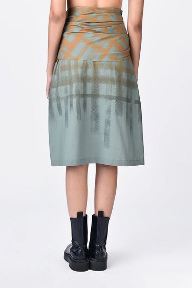 Giza Cotton Poplin Straight Fit Skirt with Draped Waist - Taupe - Genes Lecoanet Hemant