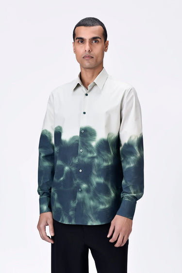Giza Cotton Shirt with UV Abstract Print- Taupe
