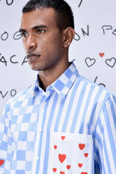 Half Sleeve Chess Board Stripe Regular Fit Shirt - Genes Online Store