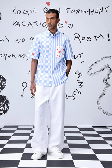 Half Sleeve Chess Board Stripe Regular Fit Shirt - Genes Online Store