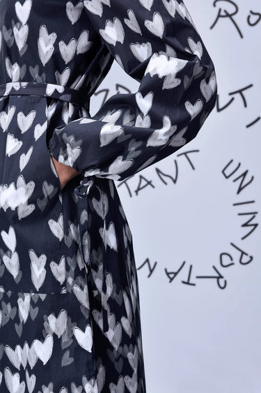 Heart Print Relax Fit Dress- Black - Genes Online Store