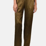 Heavy Satin Straight Fit Trousers-Khaki - Genes Lecoanet Hemant