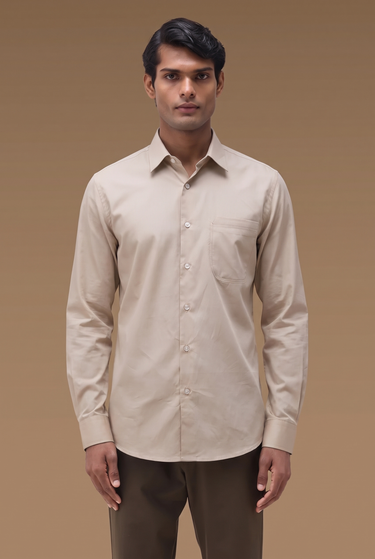 Cotton Poplin Regular Fit Shirt- Fawn