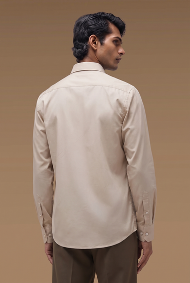 Cotton Poplin Regular Fit Shirt- Fawn
