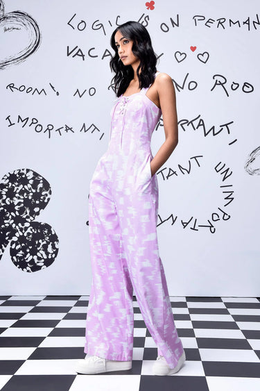 Ikkat Check Relaxed Fit Dungaree- Smoothie Pink - Genes Online Store
