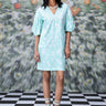 Ikkat Check Semi Fit Dress- Lime Green - Genes Online Store