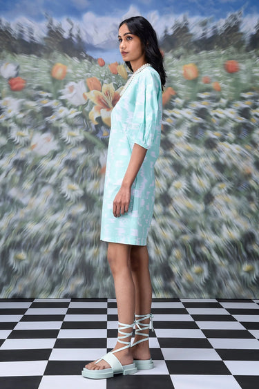 Ikkat Check Semi Fit Dress- Lime Green - Genes Online Store
