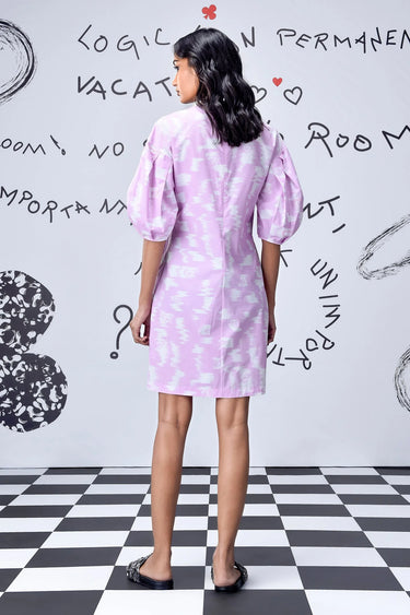 Ikkat Check Semi Fit Dress- Smoothie Pink - Genes Online Store