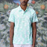 Green polo T-shirt with ikkat pattern and breathable fabric
