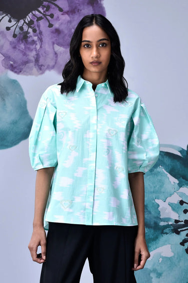 Ikkat Print Regular Fit Top - Lime Green - Genes Online Store