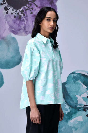 Ikkat Print Regular Fit Top - Lime Green - Genes Online Store