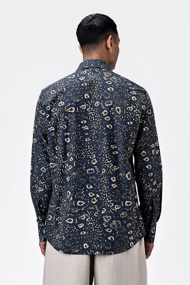 Khaki Cotton Poplin Regular Fit Shirt with Animal Print - Genes Lecoanet Hemant