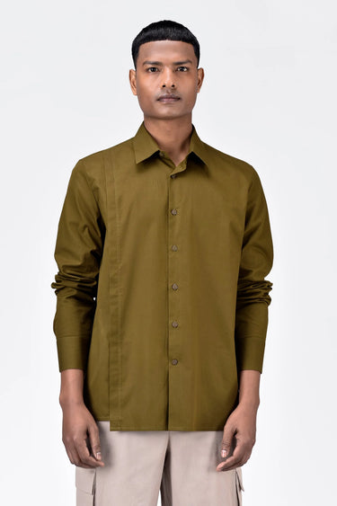 Khaki Regular Fit Men's Button-Up Shirt - Genes Lecoanet Hemant