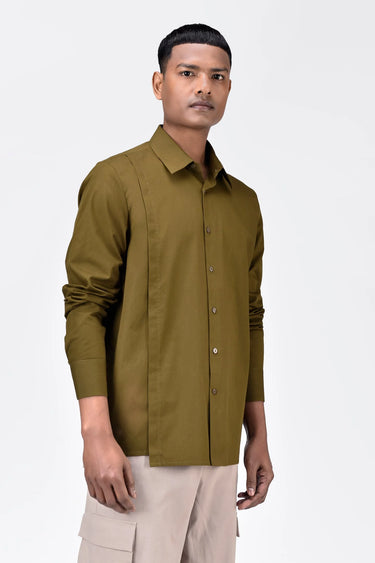 Khaki Regular Fit Men's Button-Up Shirt - Genes Lecoanet Hemant