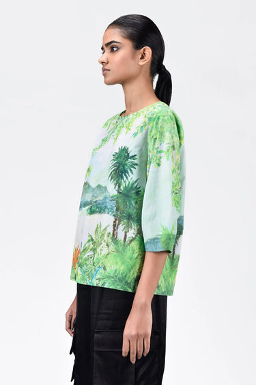Landscape Print Top with Rounded Sleeves - Genes Lecoanet Hemant