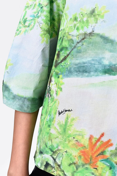 Landscape Print Top with Rounded Sleeves - Genes Lecoanet Hemant
