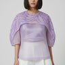 Women lavender sheer organza top with embroidery, luxury designer fashion India