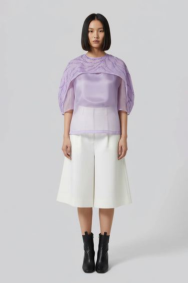 Lavender embroidered organza overlay top for women by Genes Lecoanet Hemant India