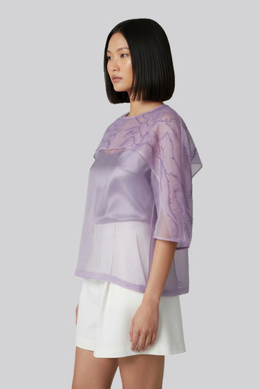 Lavender overlay top women India with embroidered detailing, elegant modern wear