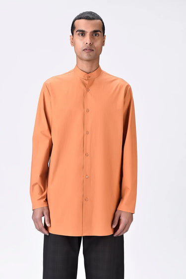 Light Amber Band Collar Kurta - Genes Lecoanet Hemant