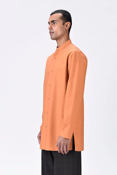 Light Amber Band Collar Kurta - Genes Lecoanet Hemant