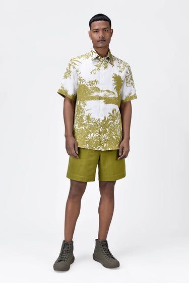 Light Linen Regular Fit Shirt with Landscape Print - Genes Lecoanet Hemant
