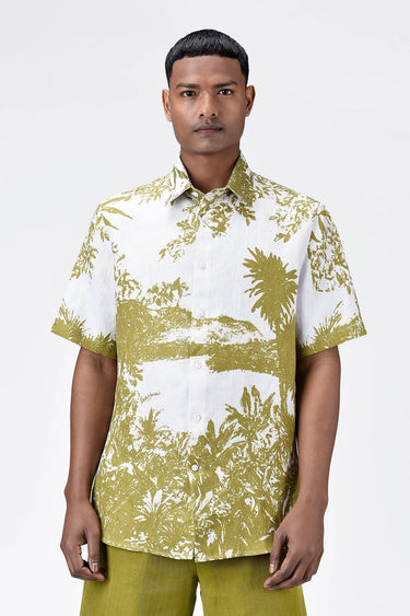 Light Linen Regular Fit Shirt with Landscape Print - Genes Lecoanet Hemant