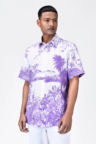 Light Linen Regular Fit Shirt with Landscape Print - Genes Lecoanet Hemant