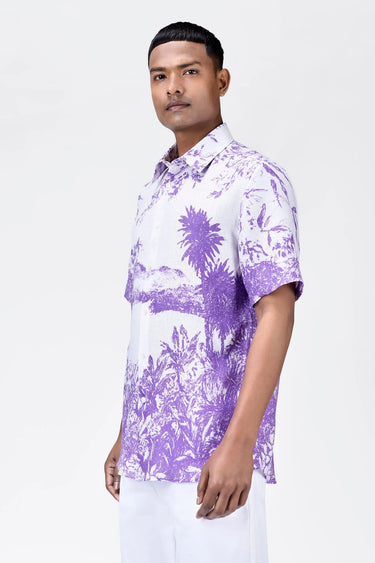 Light Linen Regular Fit Shirt with Landscape Print-Amethyst - Genes Lecoanet Hemant