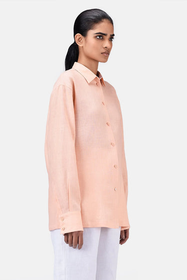 Light Linen Shirt with Hidden Stripe Details-Light Peach - Genes Lecoanet Hemant