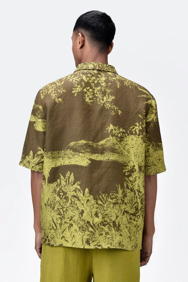 Light Linen Shirt with Landscape Print-Khaki - Genes Lecoanet Hemant