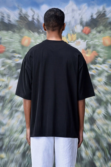 Designer black rabbit print T-shirt with breathable cotton fabric