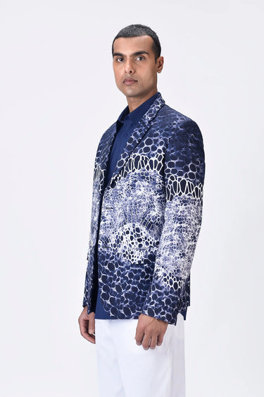 Linen Herringbone Jacket with Microcell Print - Genes Lecoanet Hemant