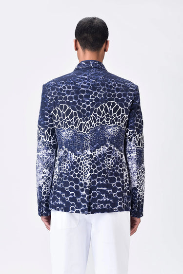 Linen Herringbone Jacket with Microcell Print - Genes Lecoanet Hemant
