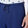 Linen Herringbone Shorts with Drawstring Waist - Navy Blue - Genes Lecoanet Hemant