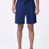 Linen Herringbone Shorts with Drawstring Waist - Navy Blue - Genes Lecoanet Hemant