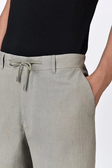 Linen Herringbone Shorts with Drawstring Waist - Taupe - Genes Lecoanet Hemant