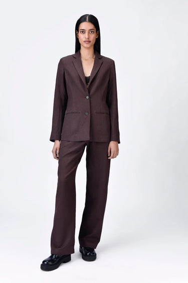 Linen Jacket with Darts - Chocolate Brown - Genes Lecoanet Hemant