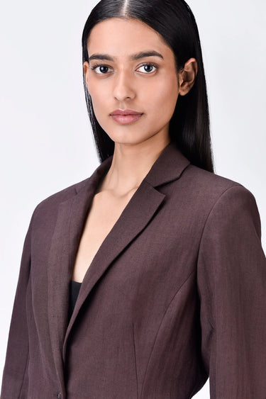 Linen Jacket with Darts - Chocolate Brown - Genes Lecoanet Hemant