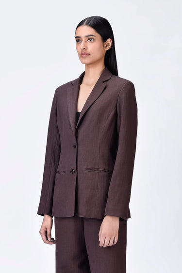 Linen Jacket with Darts - Chocolate Brown - Genes Lecoanet Hemant