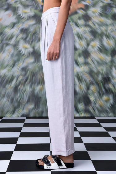 Linen Regular Fit Trousers- Pearl Grey - Genes Online Store