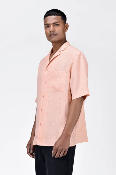 Linen Shirt with Half Sleeves & Signature Dart Detail - Genes Lecoanet Hemant
