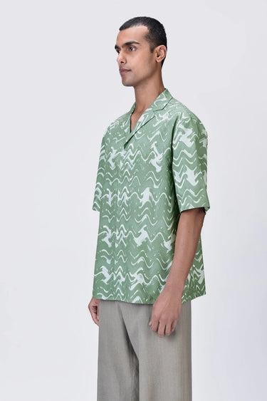 Loose Fit Cuban Collar Half Sleeve Shirt Taupe - Genes Lecoanet Hemant