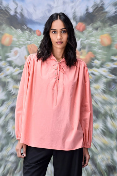 Malmal Lace up Relax Fit Top- Coral Peach - Genes Online Store