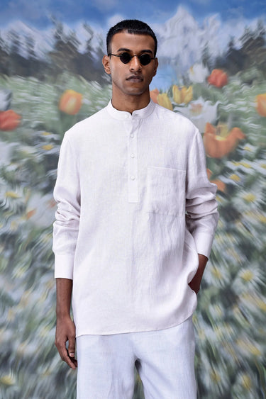 Mandrin Collar Regular Fit Linen Shirt - Genes Online Store