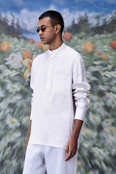 Mandrin Collar Regular Fit Linen Shirt - Genes Online Store