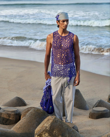 Men’s Navy Open-Knit Sleeveless Vest